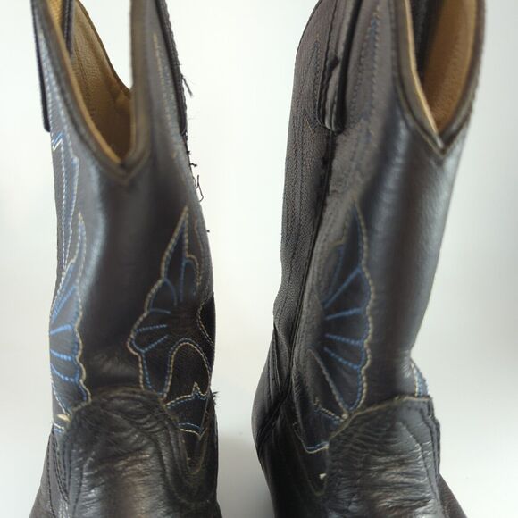 MASTERSON BOOT Co. BOY'S Sz 2, BLACK LEATHER COWBOY WESTERN BOOTS, BLUE STITCH - Picture 4 of 13